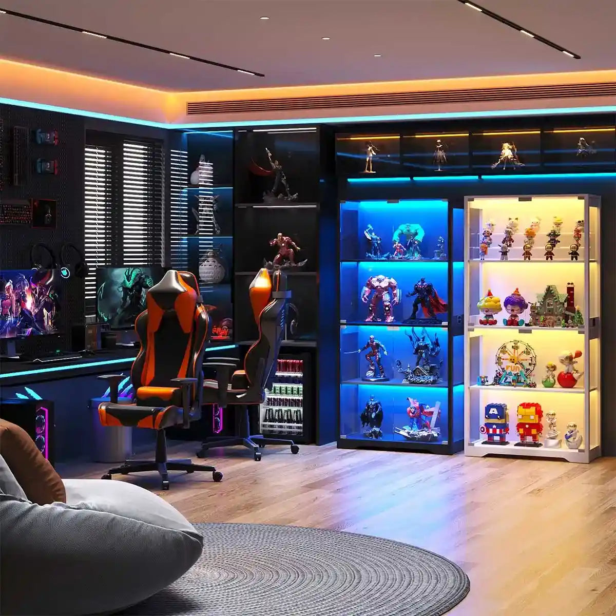 BROTTAR® LED Action Figure Display Cabinet with Tri-Color Lighting - Black