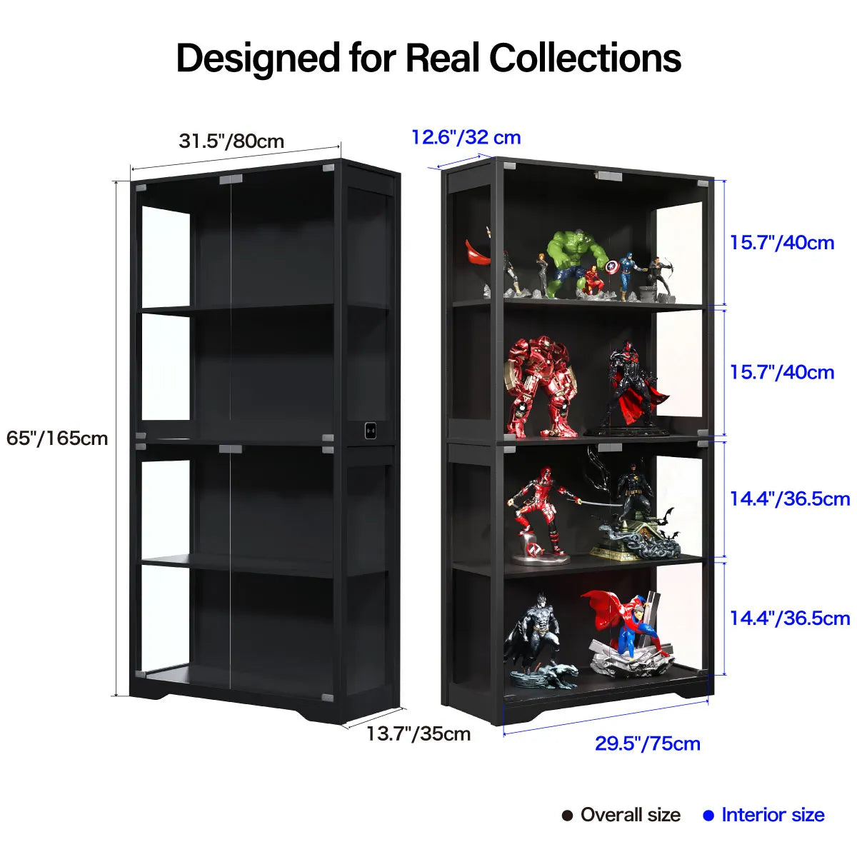BROTTAR® LED Action Figure Display Cabinet with Tri-Color Lighting - Black