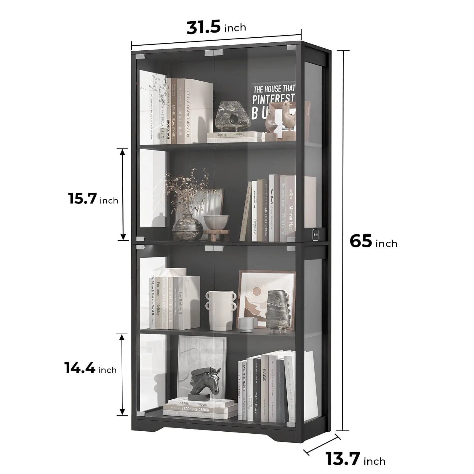 BROTTAR® Collector’s Glass Display Cabinet with Tri-Color LED Lighting - Black