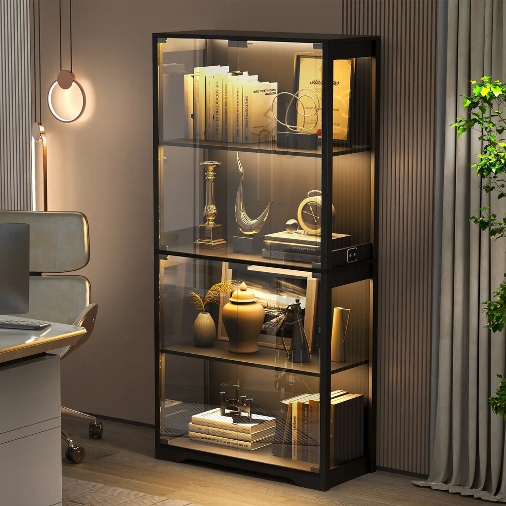 BROTTAR® Collector’s Glass Display Cabinet with Tri-Color LED Lighting - Black