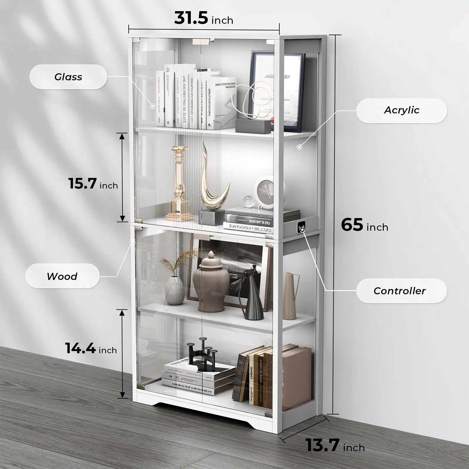BROTTAR® Curio Cabinet with Motion Sensor-White