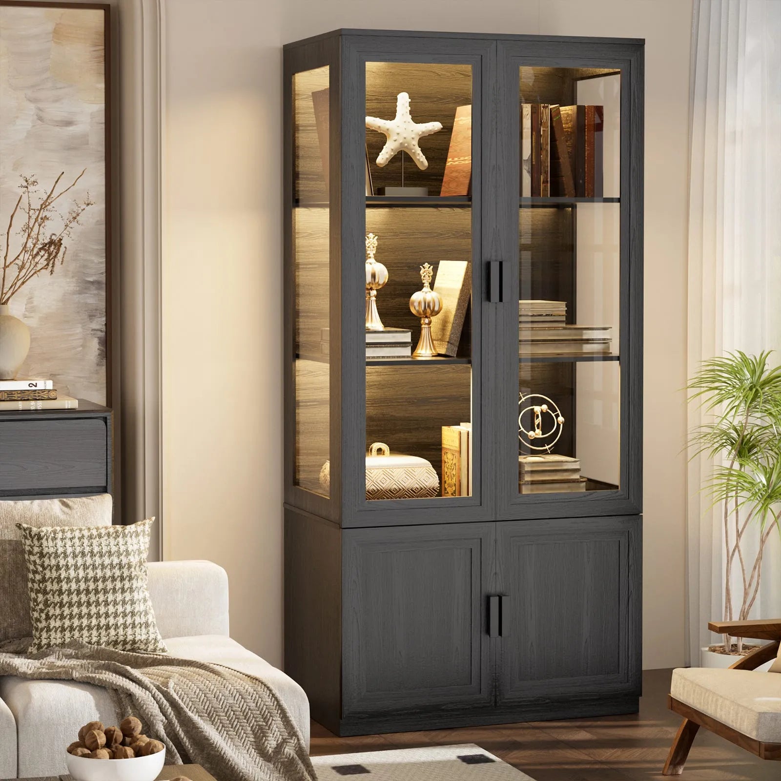BROTTAR® Black Acrylic Display Cabinet with LED & Storage