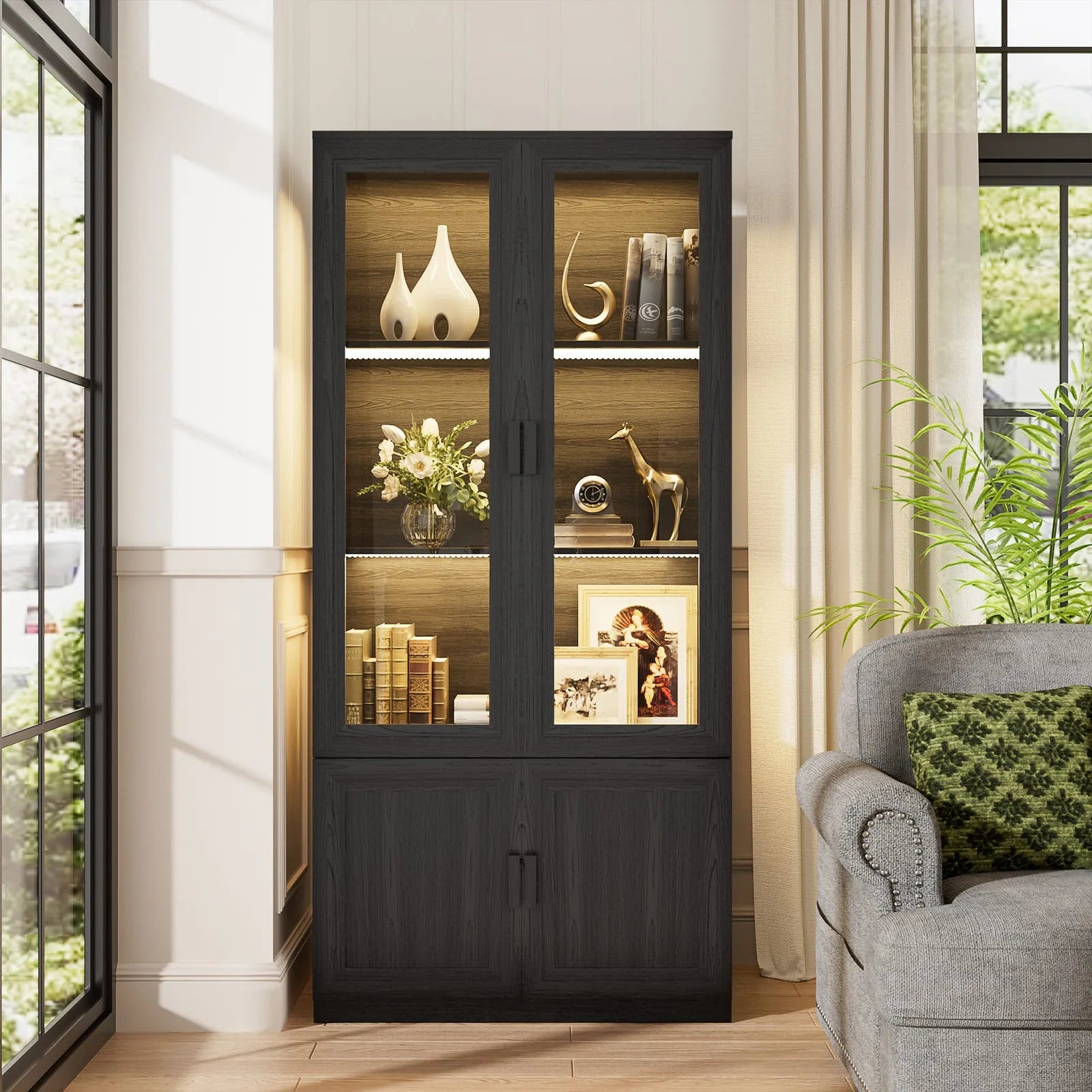 BROTTAR® Black Acrylic Display Cabinet with LED & Storage