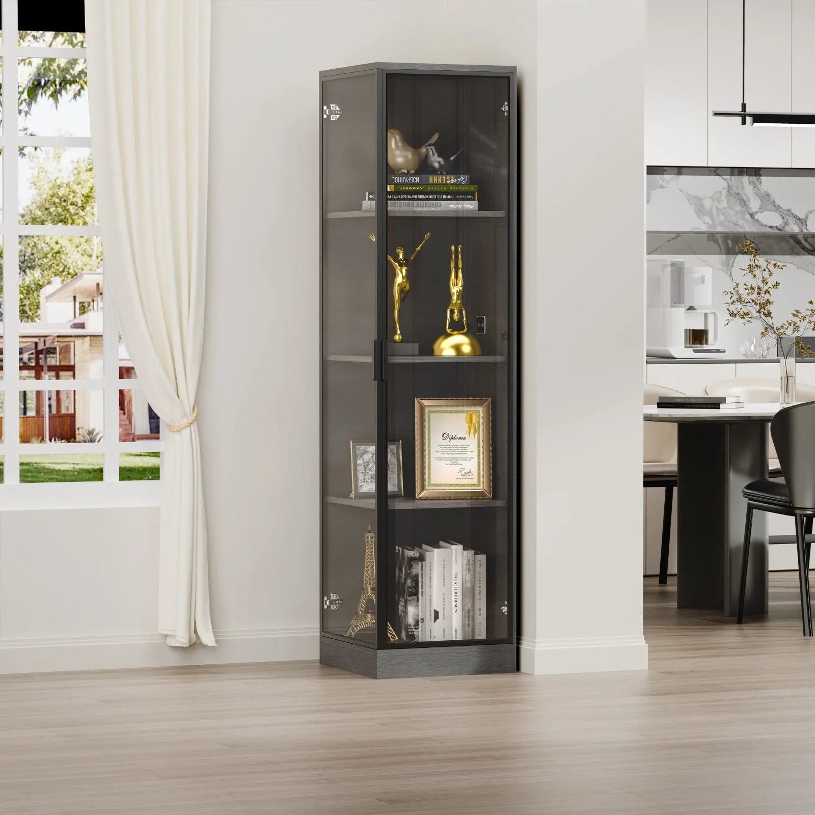 BROTTAR® Black Corner Display Cabinet with LED Lights — 4-Tier