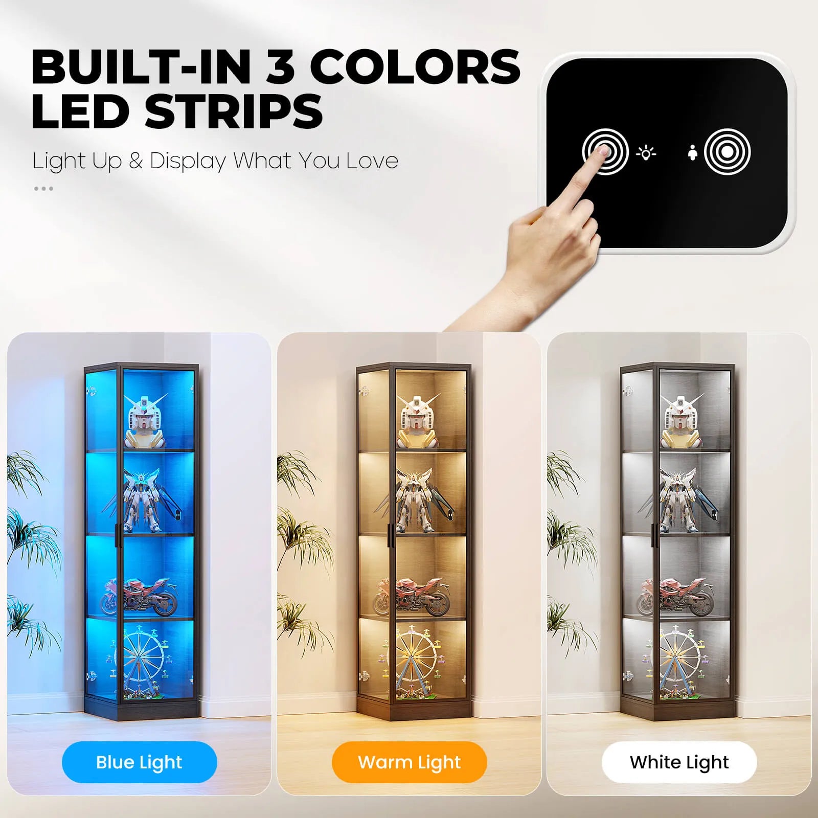 BROTTAR® Black Corner Display Cabinet with LED Lights — 4-Tier