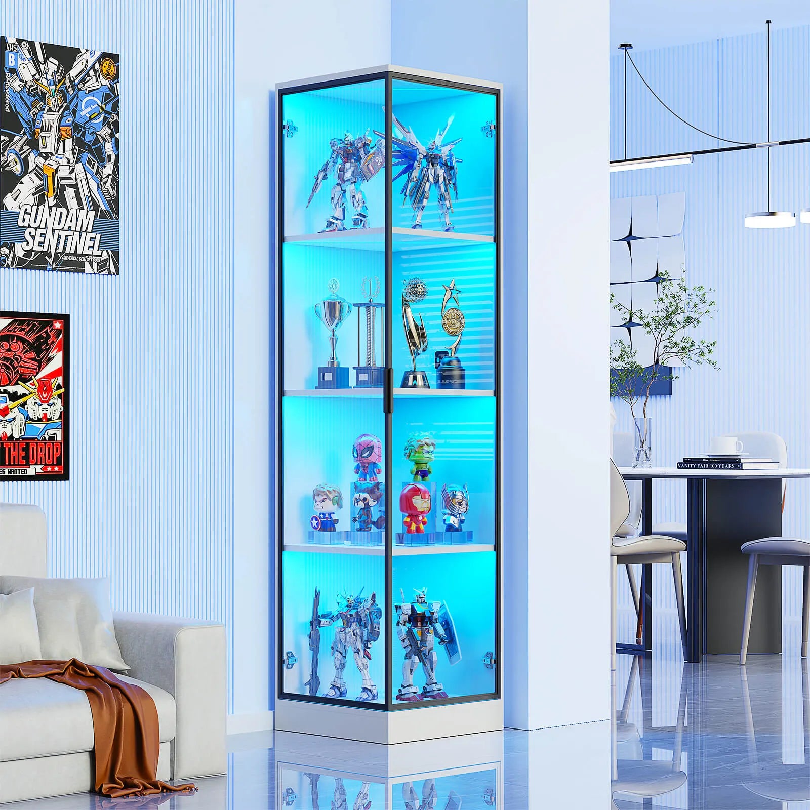 BROTTAR® White Corner Display Cabinet with LED Lights — 4-Tier