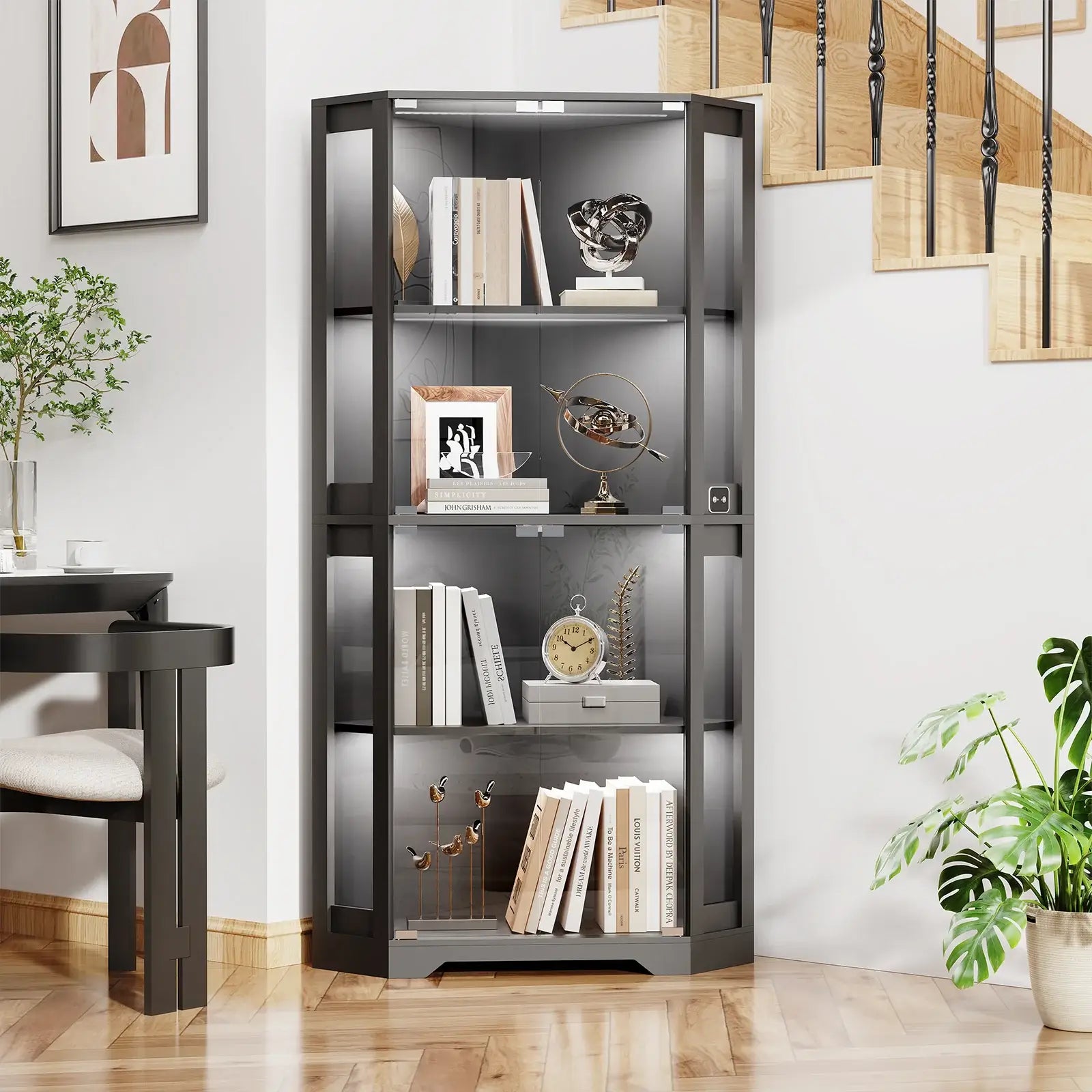 BROTTAR® Balck 65″ Lighted Corner Glass Cabinet