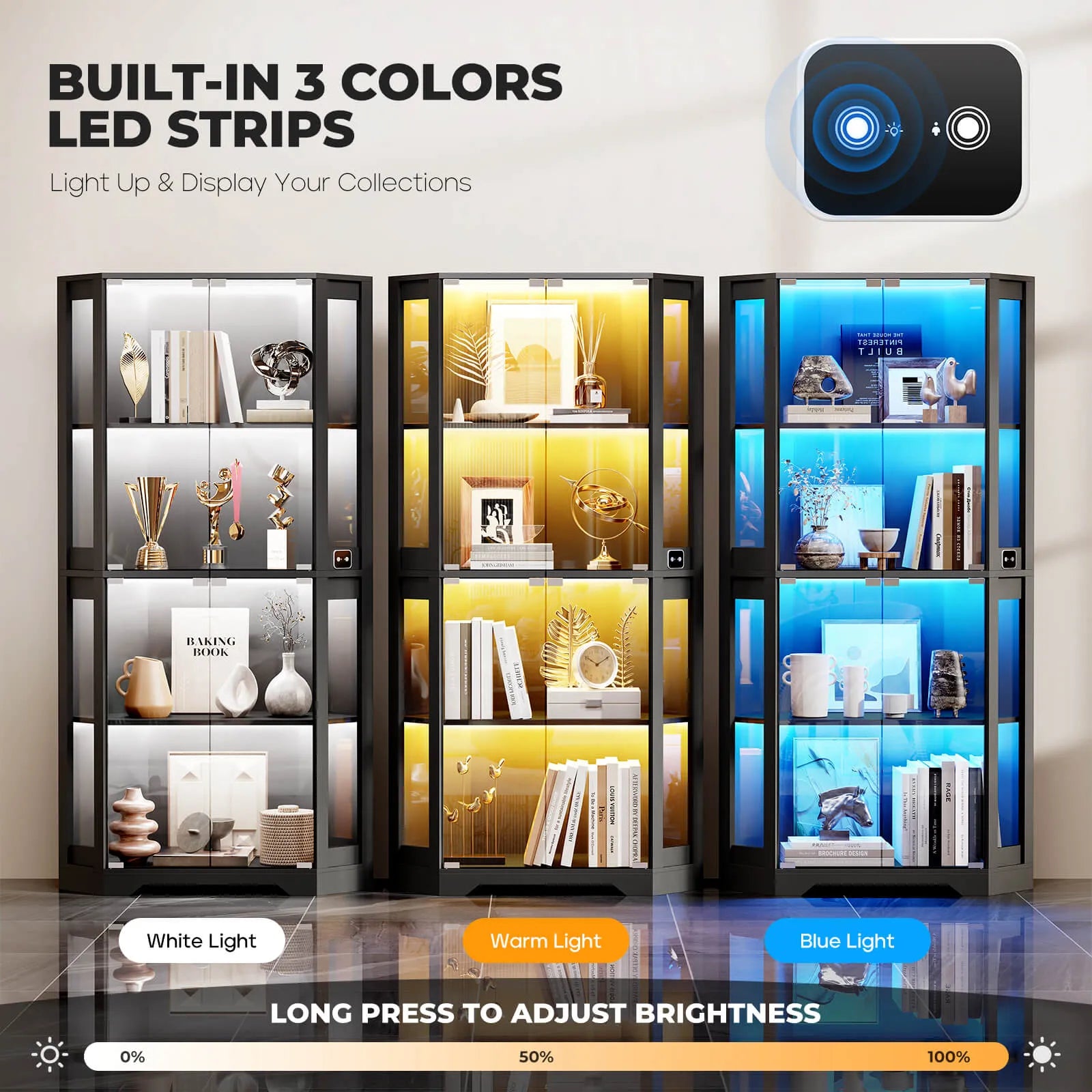 BROTTAR® Balck 65″ Lighted Corner Glass Cabinet