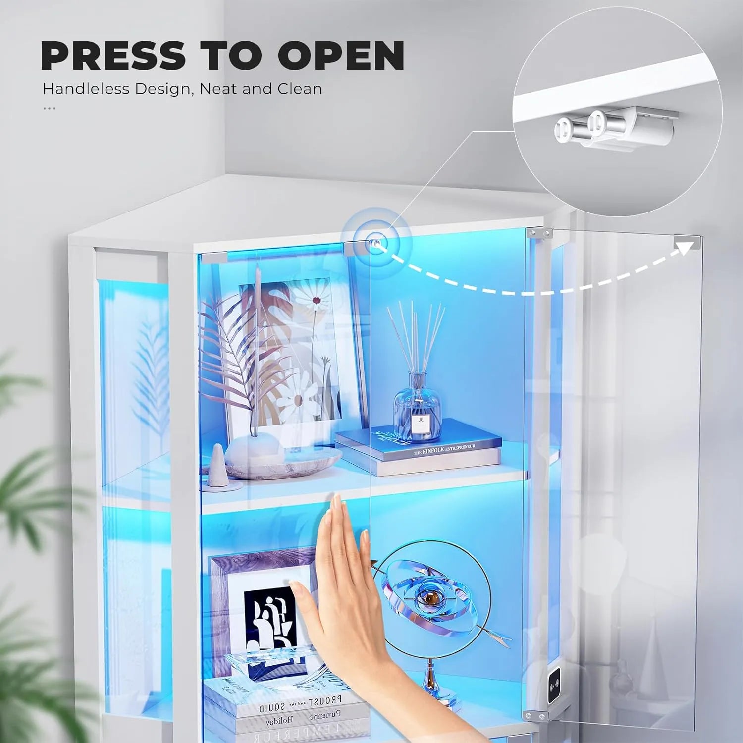 BROTTAR® White 65″ Lighted Corner Glass Cabinet