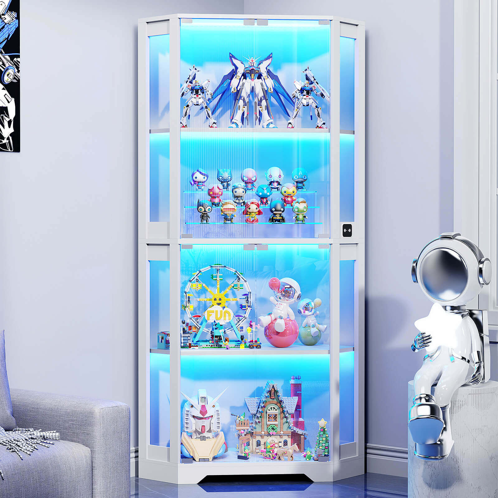 BROTTAR® White 65″ Lighted Corner Glass Cabinet