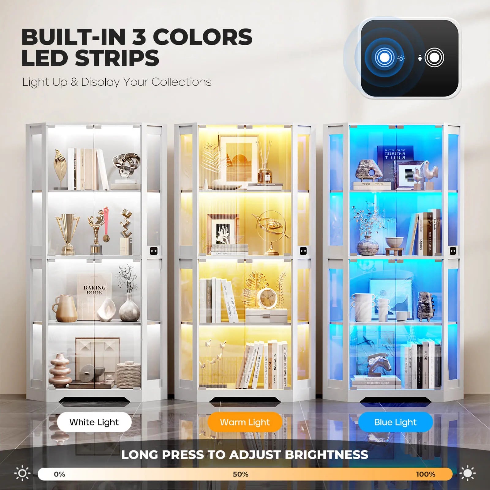 BROTTAR® White 65″ Lighted Corner Glass Cabinet