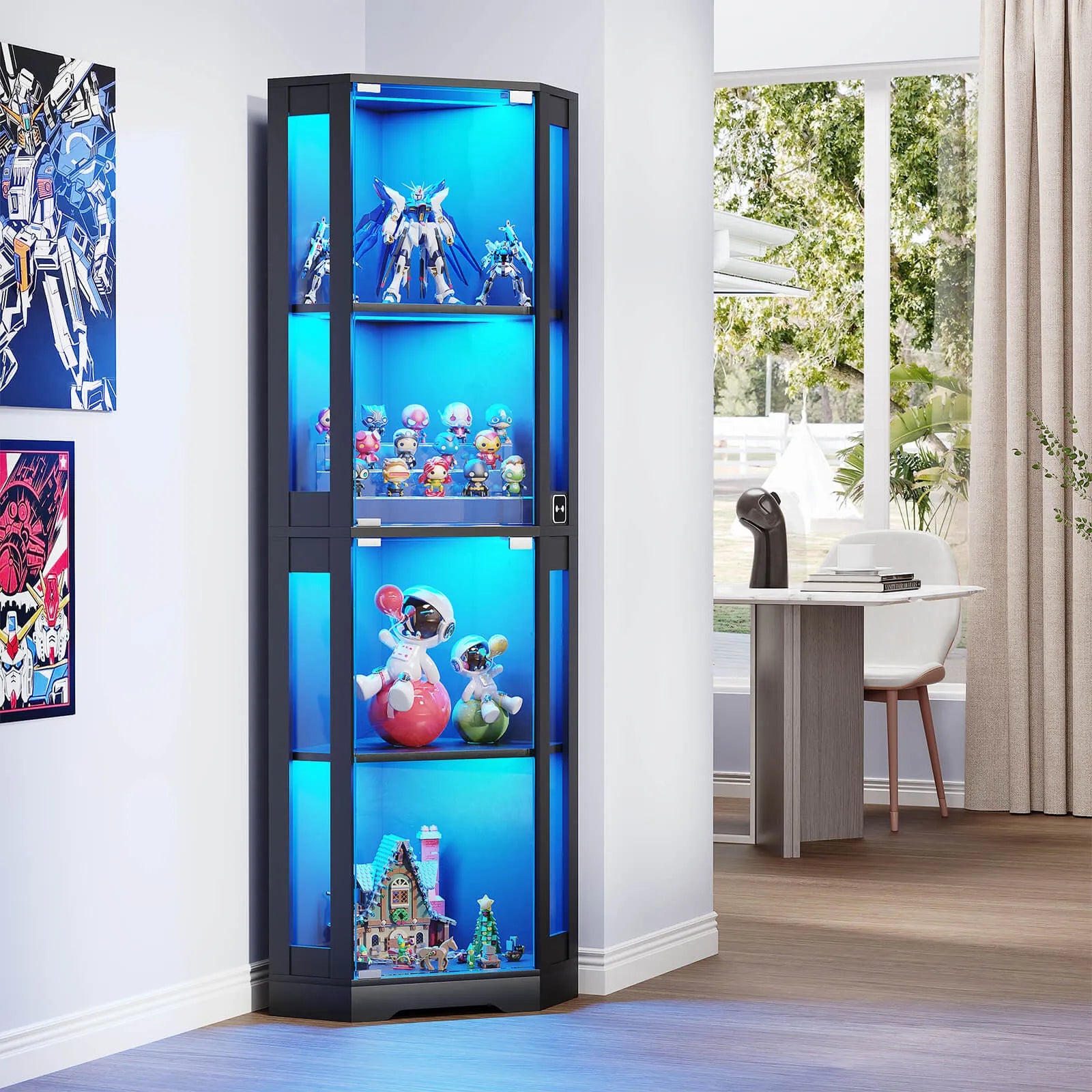 BROTTAR® Space-Saving Black Corner Cabinet with Glass Doors