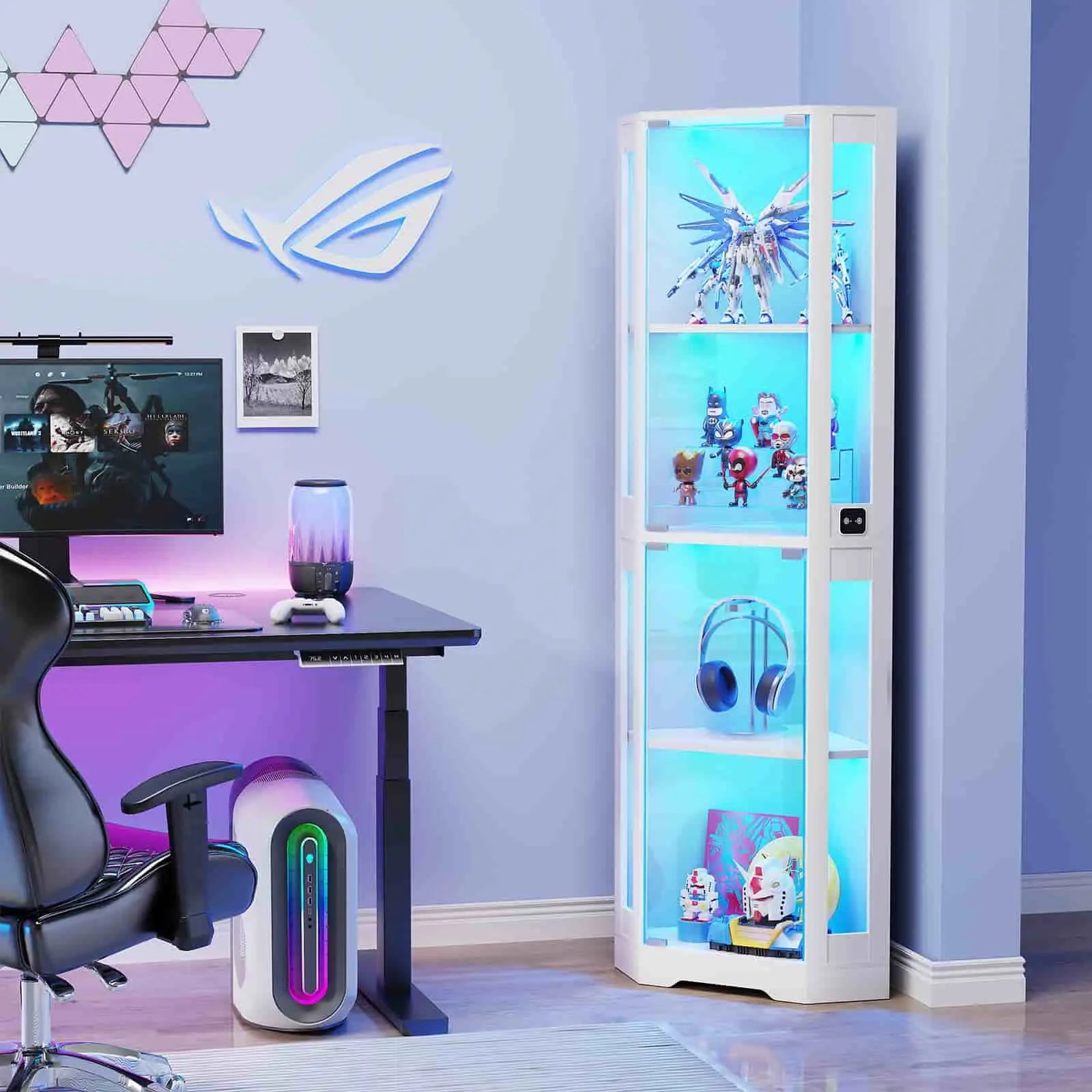 BROTTAR® Space-Saving White Corner Cabinet with Glass Doors