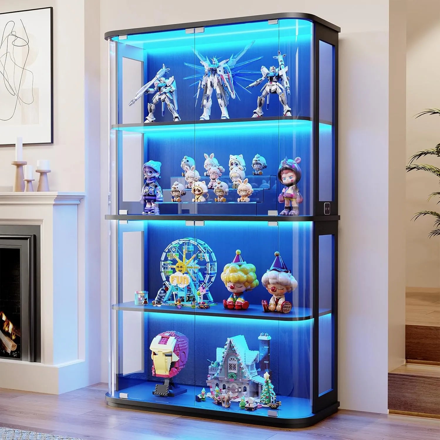 BROTTAR Black Wide Rounded Glass Display Cabinet with LED Lights