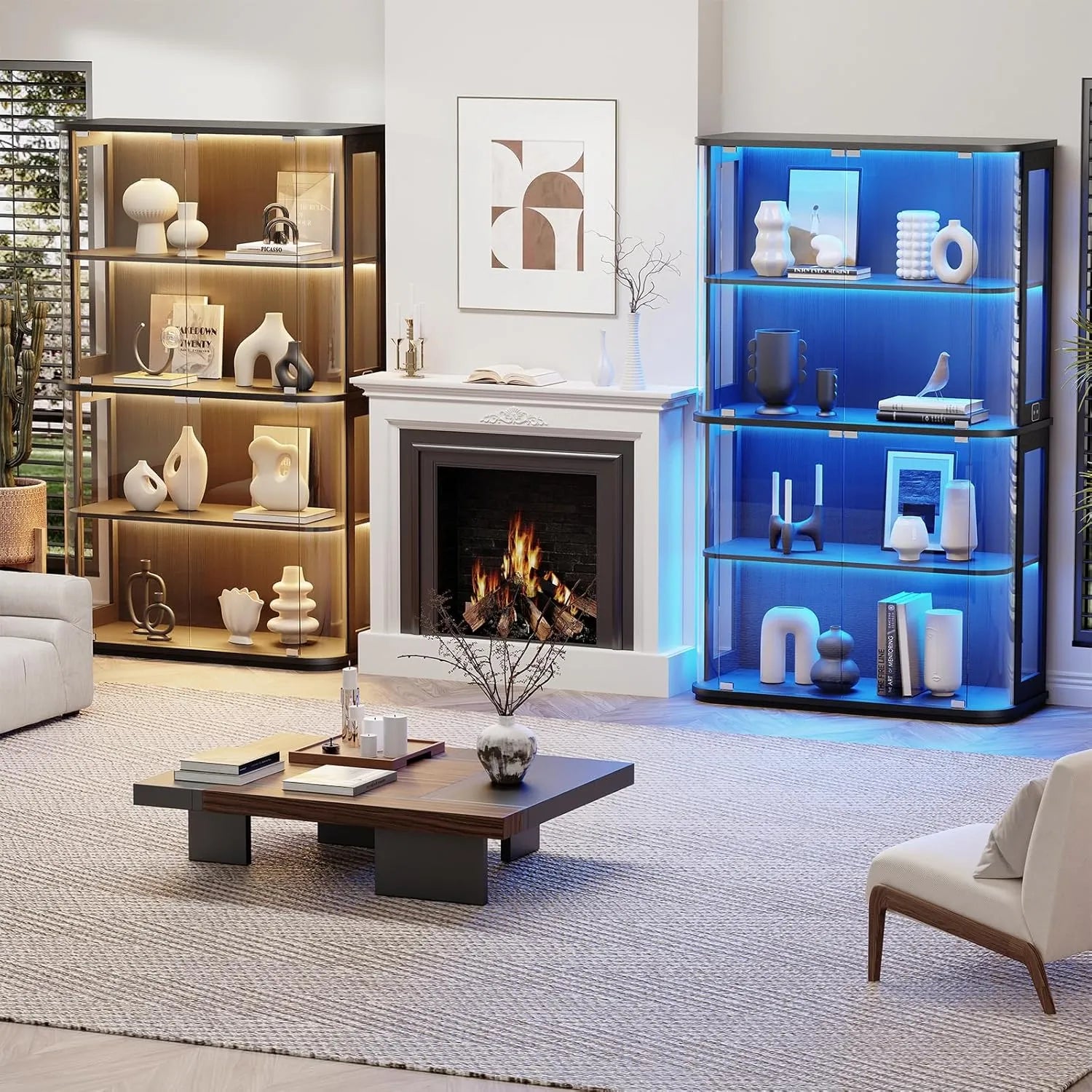 BROTTAR Black Wide Rounded Glass Display Cabinet with LED Lights