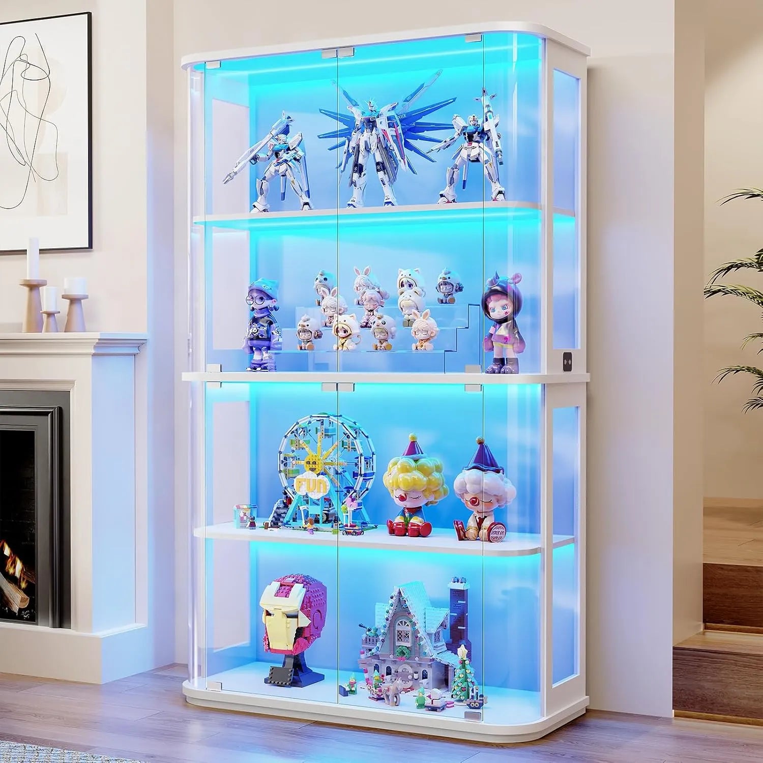 BROTTAR White Wide Rounded Glass Display Cabinet with LED Lights