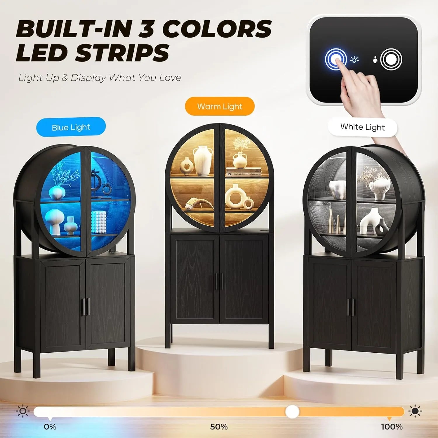 BROTTAR 65" Rounded Wine Bar Cabinet with LED Display