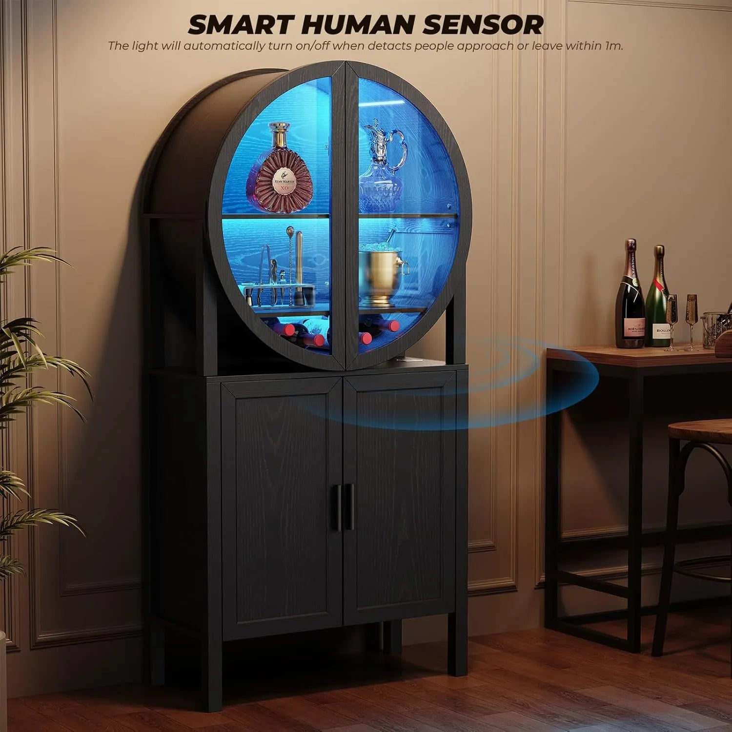 BROTTAR 65" Rounded Wine Bar Cabinet with LED Display