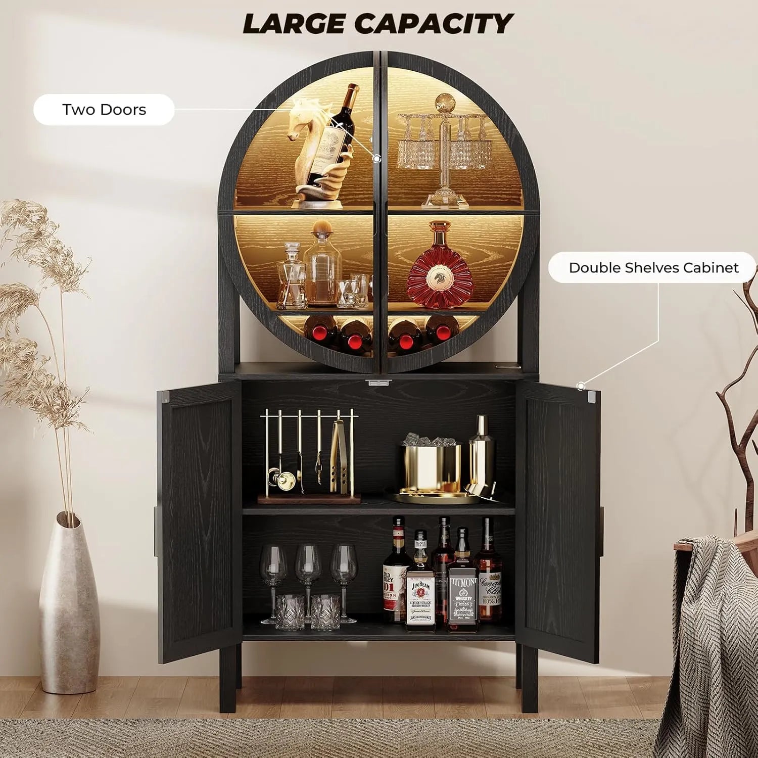 BROTTAR 65" Rounded Wine Bar Cabinet with LED Display