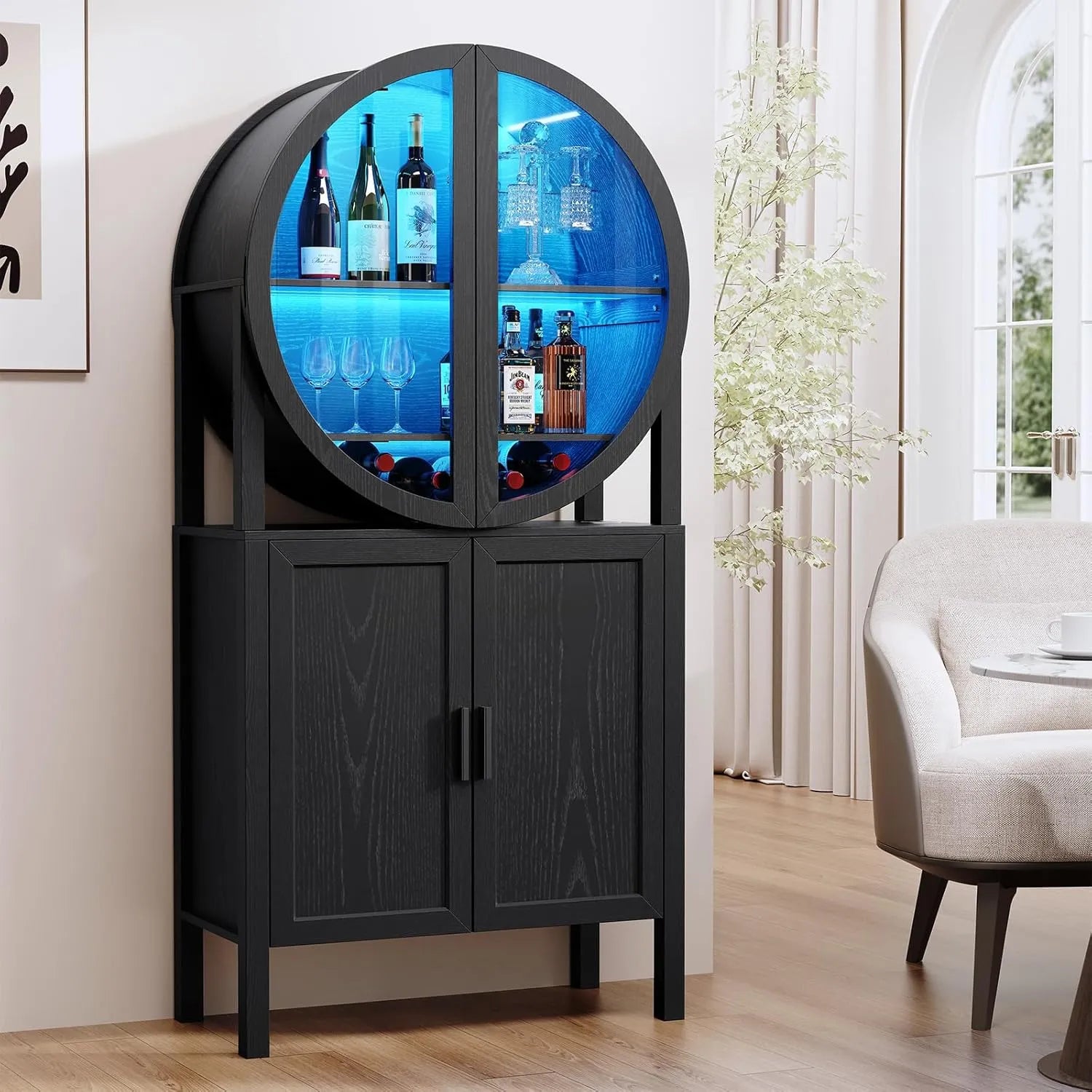 BROTTAR 65" Rounded Wine Bar Cabinet with LED Display