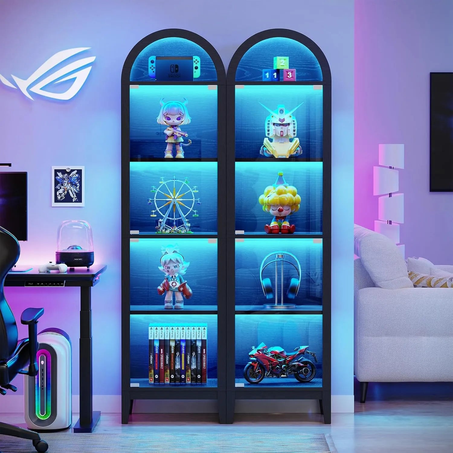 BROTTAR 71″ Tall Arched Glass Showcase Cabinet