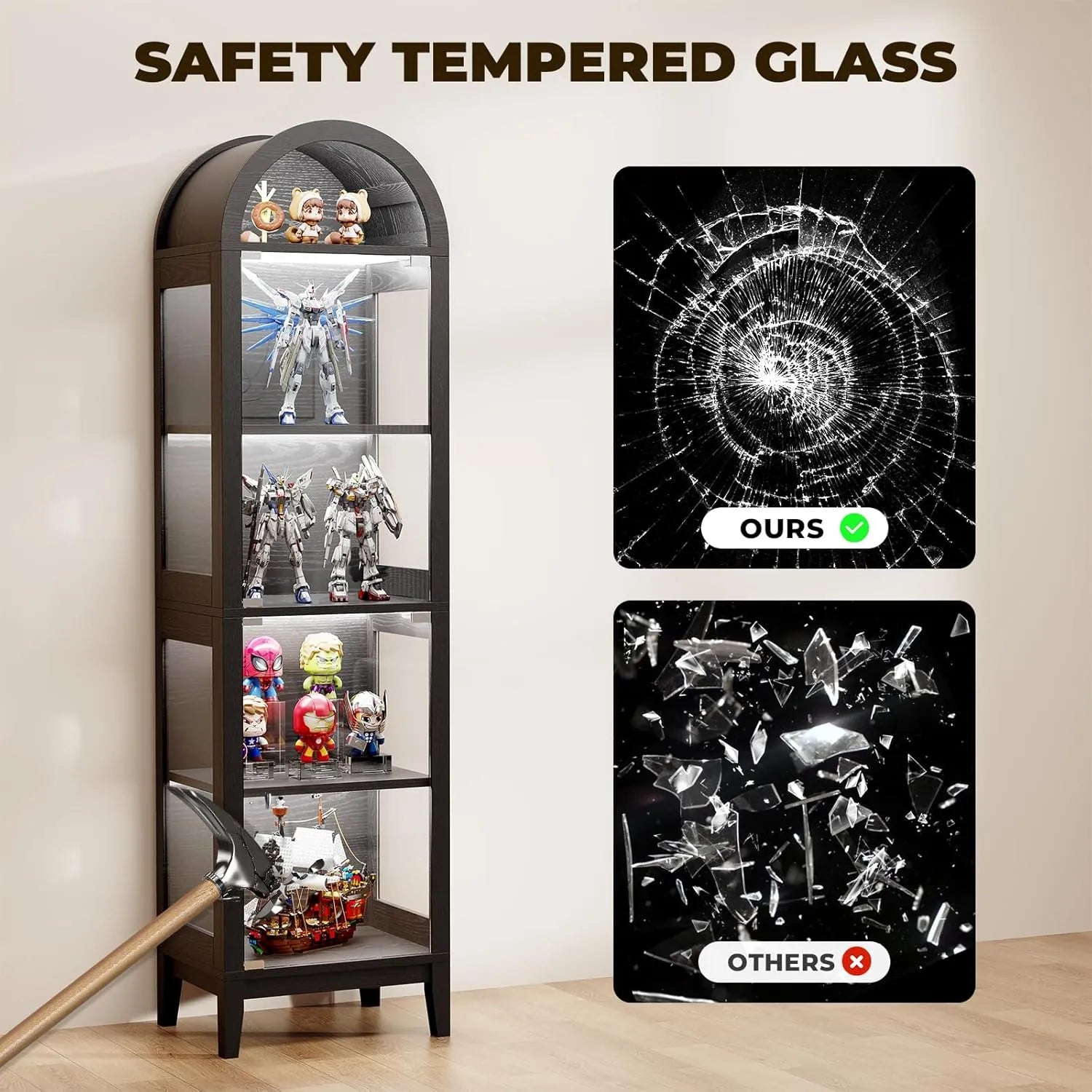 BROTTAR 71″ Tall Arched Glass Showcase Cabinet