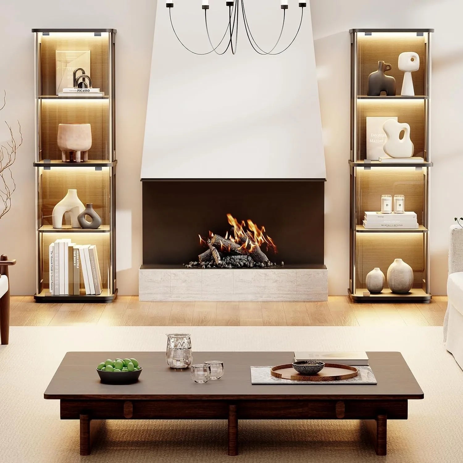 BROTTAR Black Tall Rounded Glass Display Cabinet with LED Lights