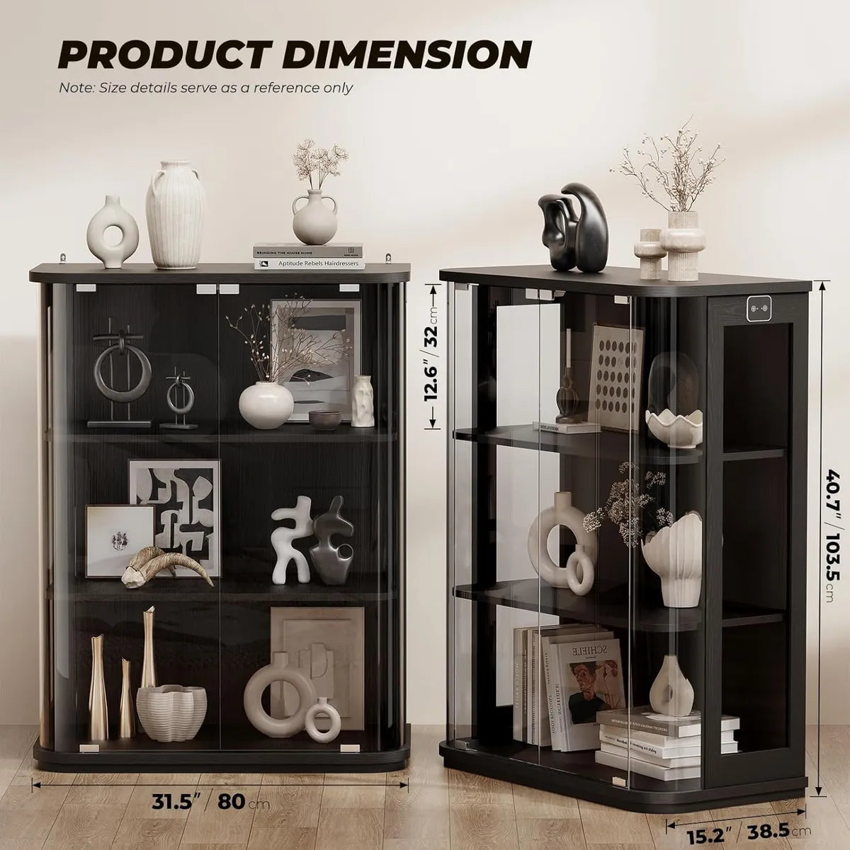 BROTTAR 3-Tier Rounded Glass Display Cabinet - Black