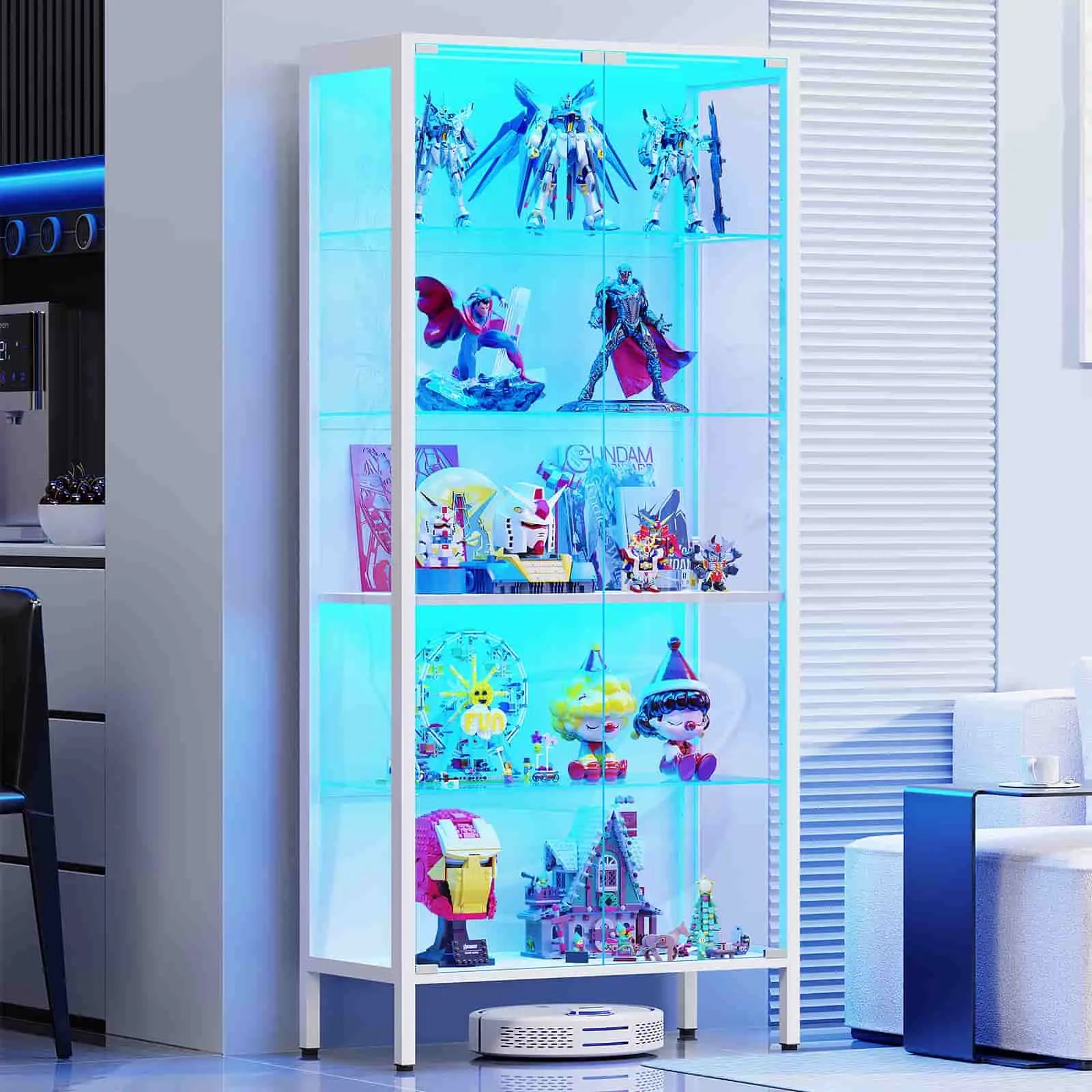 BROTTAR Glass Display Cabinet, 5-Tier with Adjustable Shelves - White
