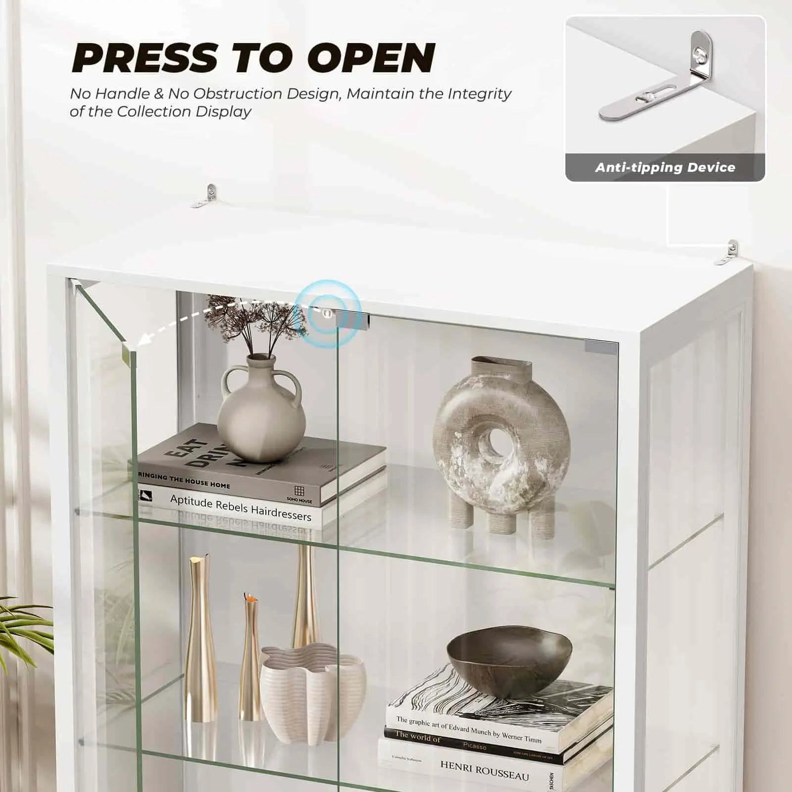 BROTTAR Glass Display Cabinet, 5-Tier with Adjustable Shelves - White