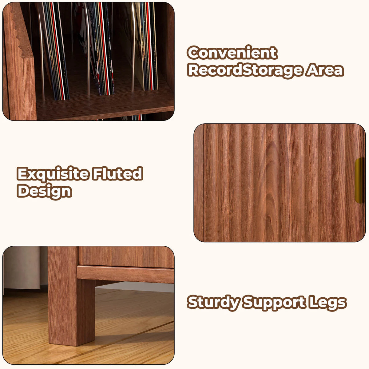 BROTTAR 47" Fluted Record Player Stand with Large Vinyl Storage