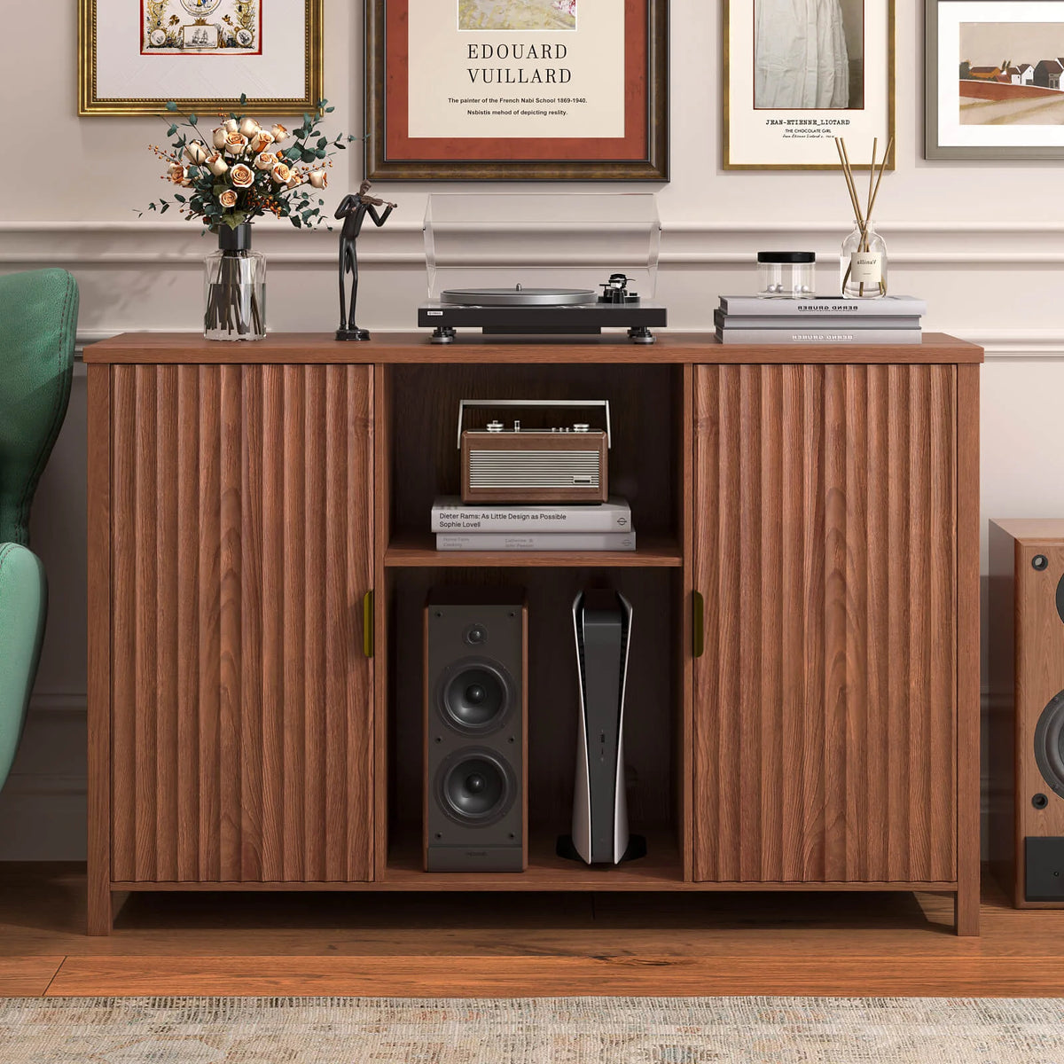 BROTTAR 47" Fluted Record Player Stand with Large Vinyl Storage