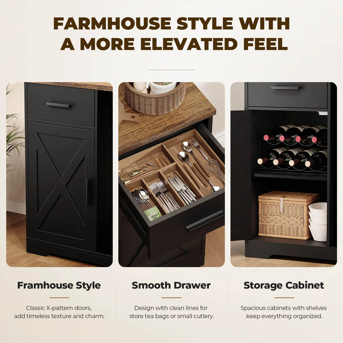 BROTTAR 47" Farmhouse Coffee Bar Cabinet with Beverage Fridge