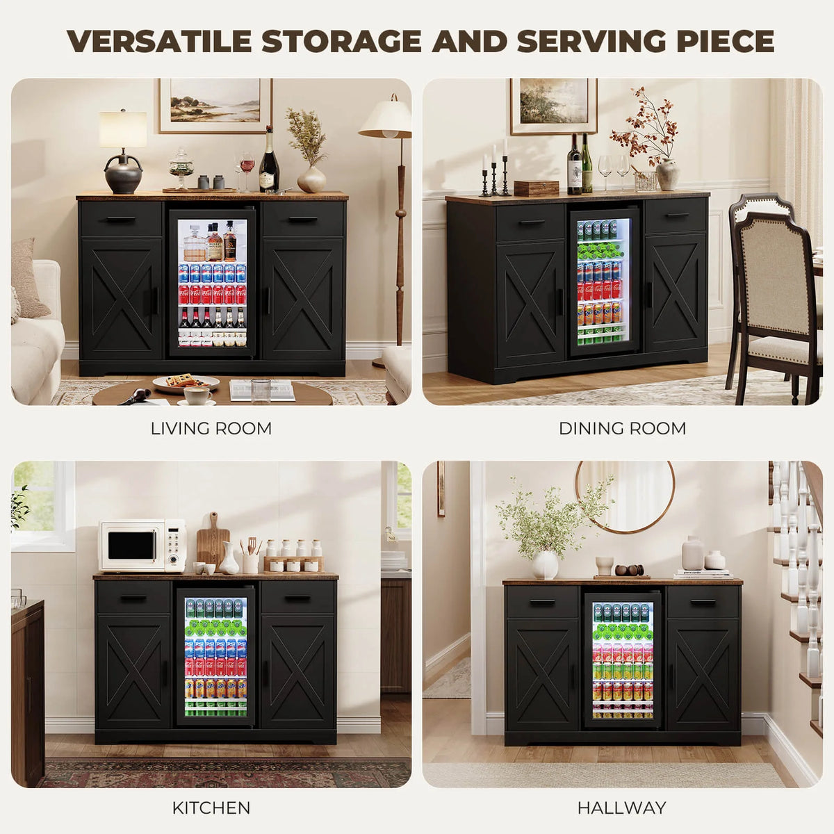 BROTTAR 47" Farmhouse Coffee Bar Cabinet with Beverage Fridge