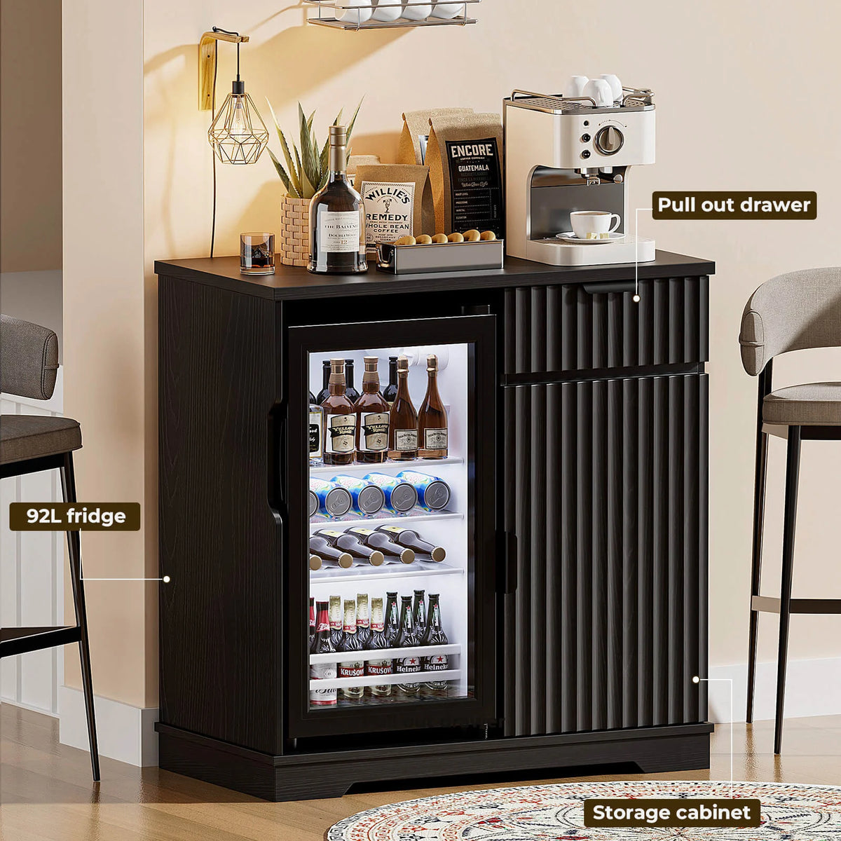 BROTTAR 47" Fluted Bar Cabinet with Beverage Fridge