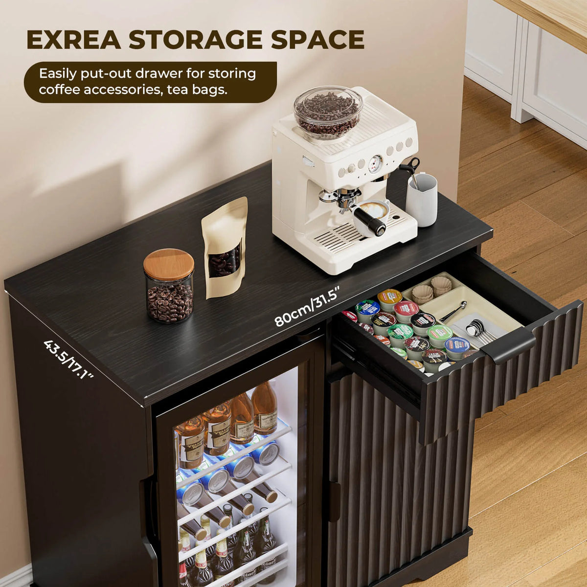 BROTTAR 47" Fluted Bar Cabinet with Beverage Fridge
