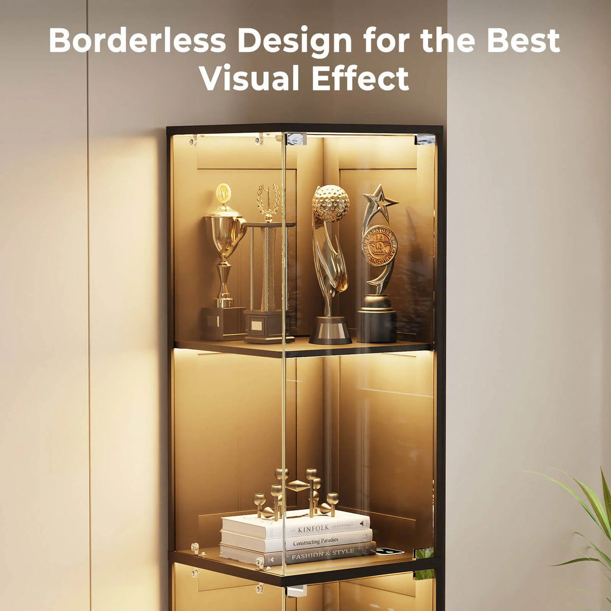 BROTTAR 4-Tier Rectangular Corner Display Cabinet with LED Lights