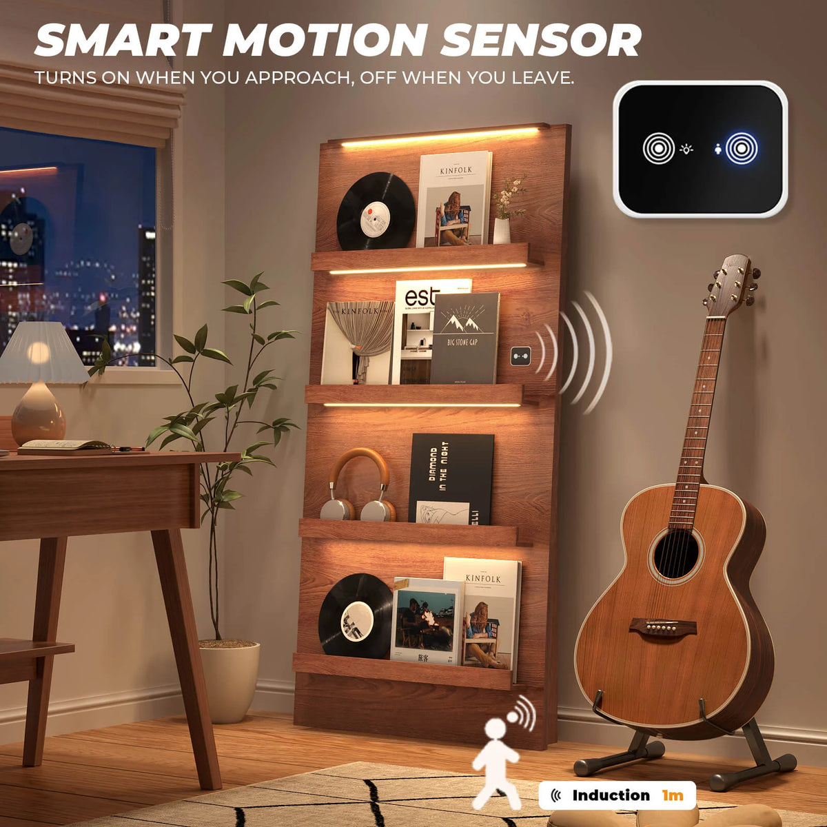 BROTTAR 63" 4-Tier Vinyl Record Display Shelf with LED Lights
