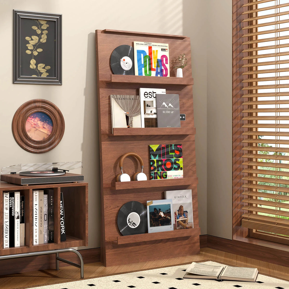 BROTTAR 63" 4-Tier Vinyl Record Display Shelf with LED Lights