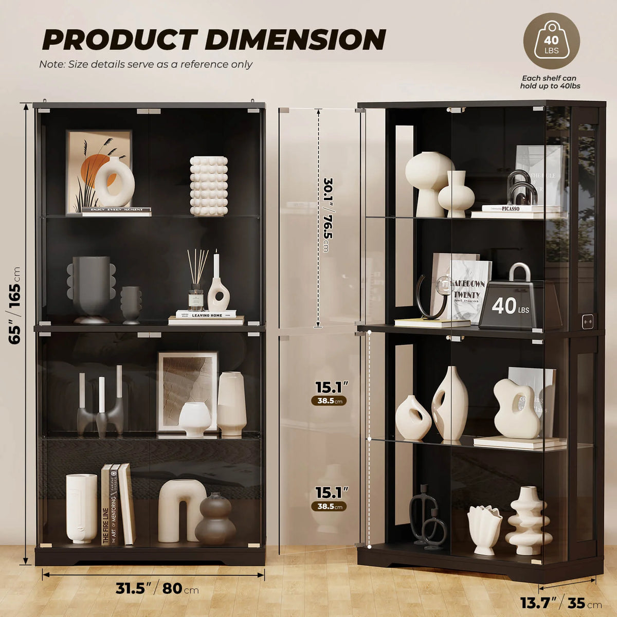 BROTTAR 65" 4-Tier Glass Display Cabinet with LED Lights