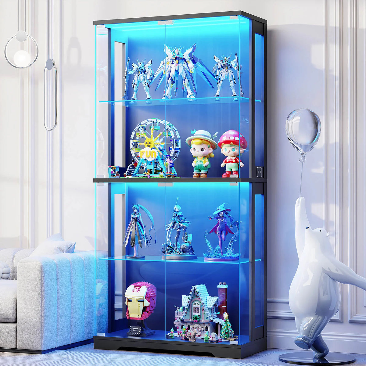 BROTTAR 65" 4-Tier Glass Display Cabinet with LED Lights
