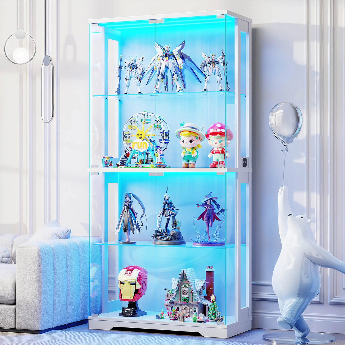 BROTTAR 65" 4-Tier Glass Display Cabinet with LED Lights