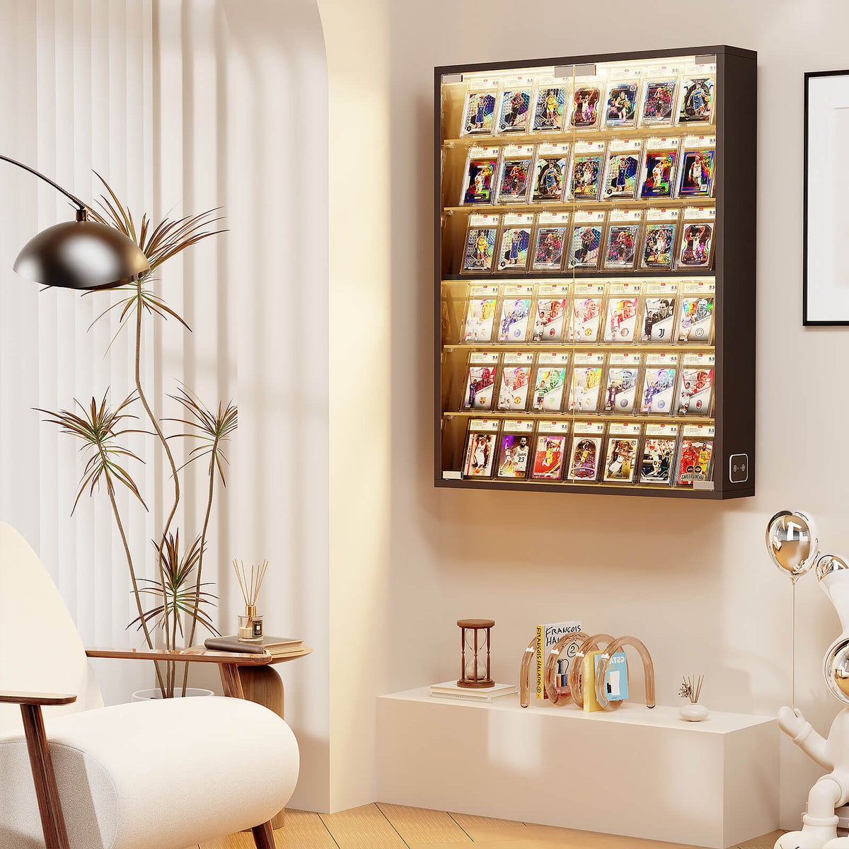 BROTTAR® 6-Tier Wall-Mounted Display Cabinet with Glass Doors & LED Lights