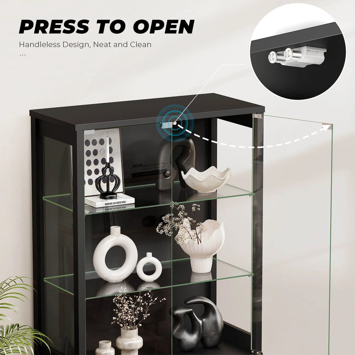 BROTTAR 71" 5-Tier Glass Display Cabinet with Storage Drawer & LED Lights