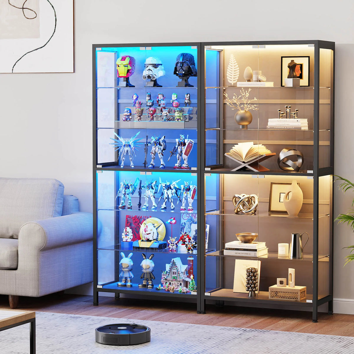 BROTTAR 71" 6-Tier Glass Display Cabinet with Adjustable Shelves & LED Lights