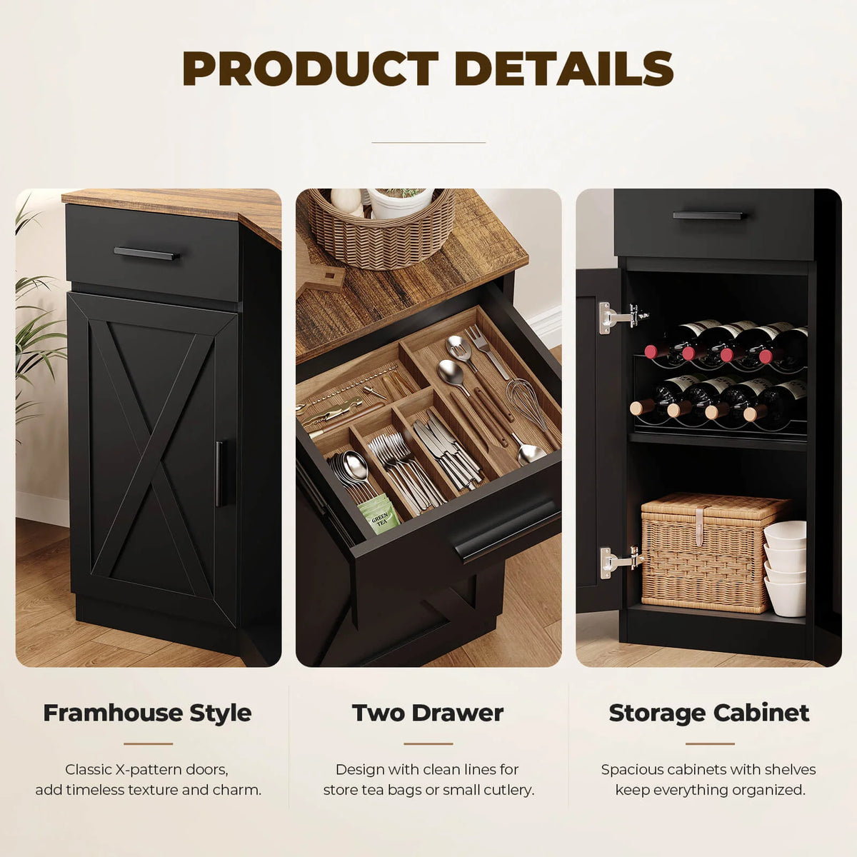 BROTTAR L-Shaped Corner Coffee Bar Cabinet with Beverage Fridge