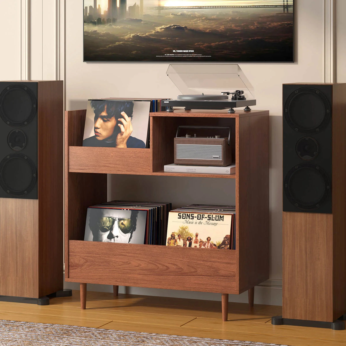 BROTTAR Mid-Century Modern Record Player Stand with Vinyl Storage