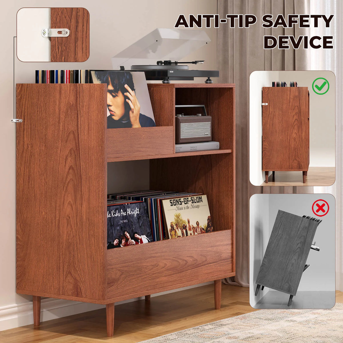 BROTTAR Mid-Century Modern Record Player Stand with Vinyl Storage
