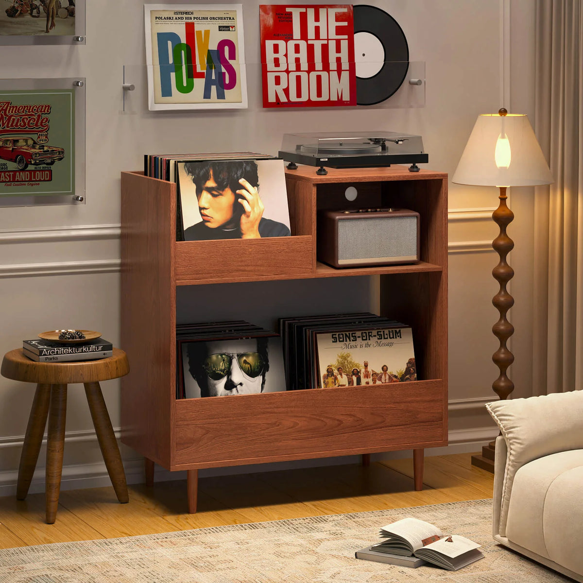 BROTTAR Mid-Century Modern Record Player Stand with Vinyl Storage