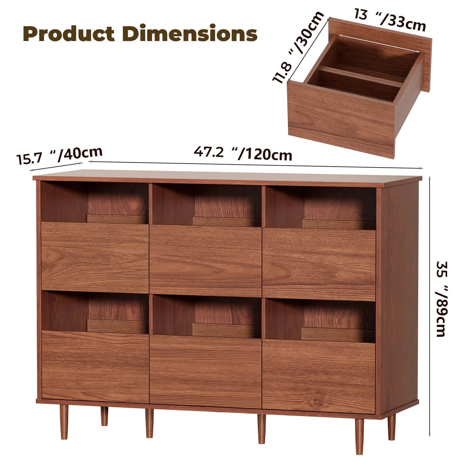 BROTTAR Record Player Stand with 6-Drawer Vinyl Storage - Walnut